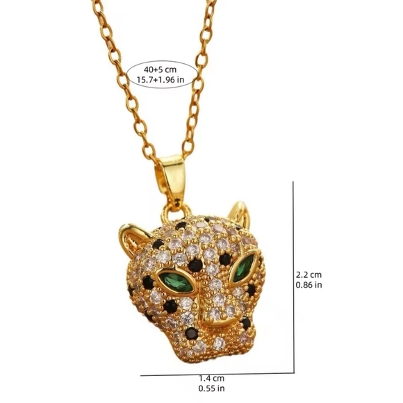 Titanium Steel Luxury Elegant Panther Pendant Necklace Set in Gold Tones - Picture 3 of 4